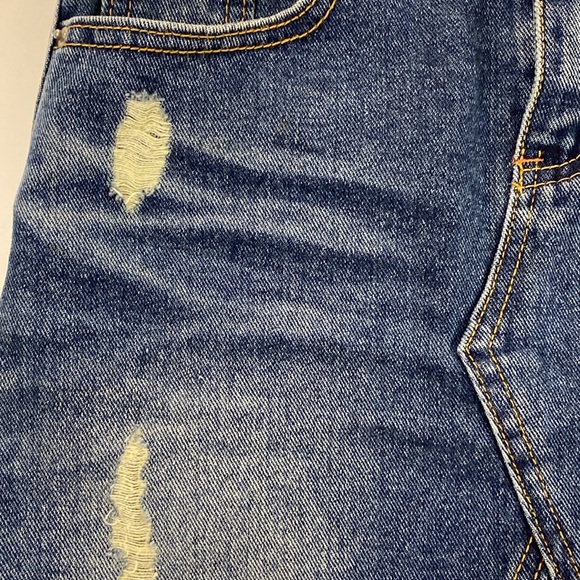 Ililily Cut-off Denim Mini Skirt Distressed Medium Blue Wash Size S - Picture 4 of 7